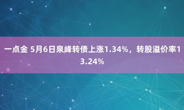 一点金 5月6日泉峰转债上涨1.34%，转股溢价率13.24%